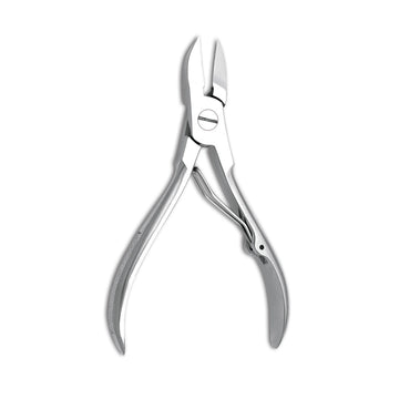 Nail pliers, sturdy, slightly curved cutting edge, one spring 10.5 cm total length with designer handle